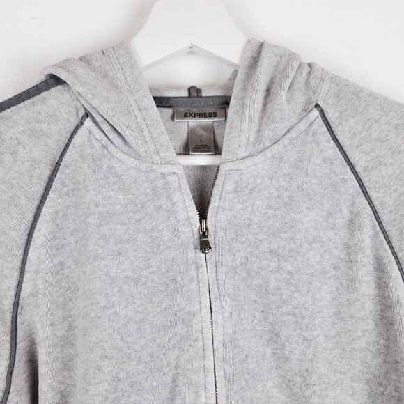 Express L Velour Vintage track jacket Gray & dark Gray stripes Full zip Hooded - Picture 6 of 11